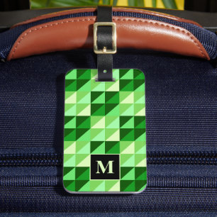 Étiquette À Bagage Monogramme à motif de triangle géométrique vert