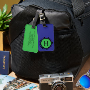 Étiquette À Bagage Monogramme à pois bleu marine et vert