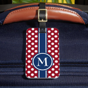 Étiquette À Bagage Monogramme à pois rouge blanc et bleu
