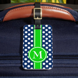 Étiquette À Bagage Monogramme à pois vert et bleu marine