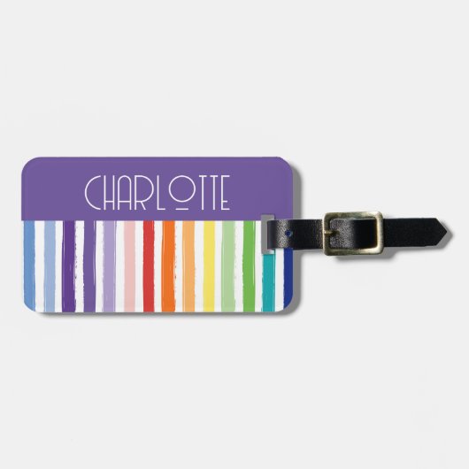 Étiquette À Bagage Monogramme à rayures arc-en-ciel (Devant horizontal)