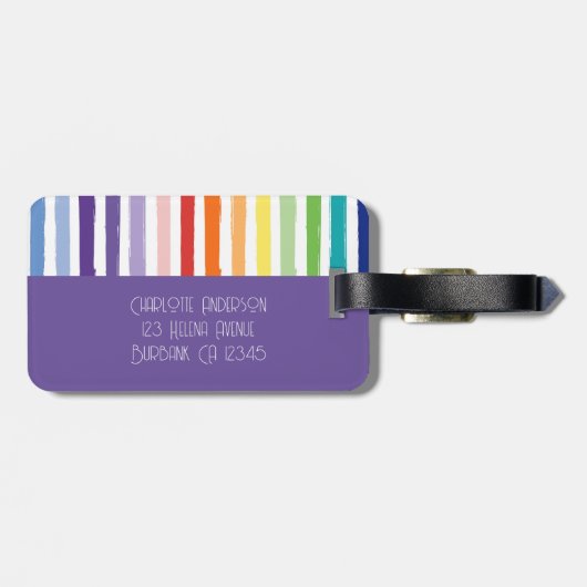 Étiquette À Bagage Monogramme à rayures arc-en-ciel (Dos horizontal)