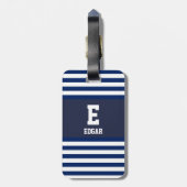 Étiquette À Bagage Monogramme à rayures blanches de la marine nautiqu (Dos Vertical)