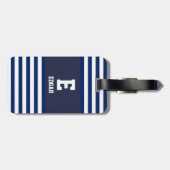 Étiquette À Bagage Monogramme à rayures blanches de la marine nautiqu (Dos horizontal)