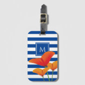 Étiquette À Bagage Monogramme à rayures bleu chic (Devant Vertical)