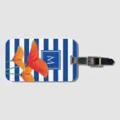 Étiquette À Bagage Monogramme à rayures bleu chic (Devant Horizontal)