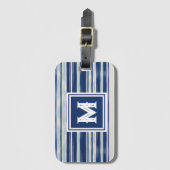Étiquette À Bagage Monogramme à rayures bleues et blanches (Devant Vertical)