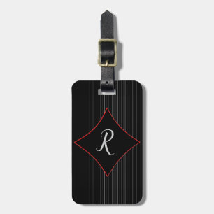 Étiquette À Bagage Monogramme à rayures grises noires avec garniture