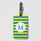 Étiquette À Bagage Monogramme à rayures jaunes et bleues (Devant Vertical)