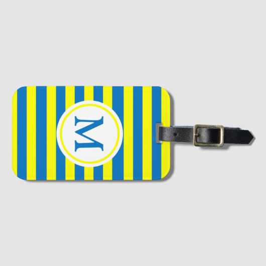 Étiquette À Bagage Monogramme à rayures jaunes et bleues (Devant Horizontal)