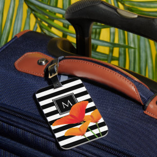 Étiquette À Bagage Monogramme à rayures noires chic