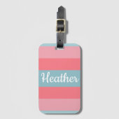 Étiquette À Bagage Monogramme à rayures roses (Devant Vertical)