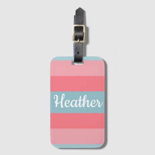 Étiquette À Bagage Monogramme à rayures roses (Devant Vertical)