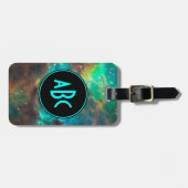 Étiquette À Bagage Monogramme à trois lettres - Noir et Aqua personna (Devant horizontal)