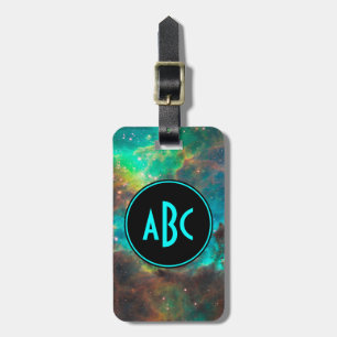 Étiquette À Bagage Monogramme à trois lettres - Noir et Aqua personna