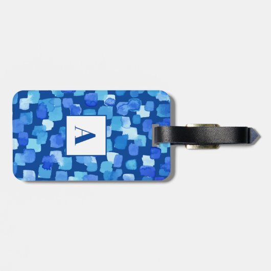 Étiquette À Bagage monogramme Abstrait bleu (Dos horizontal)