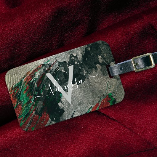 Étiquette À Bagage Monogramme Abstrait Glitterie Or Glam Faux