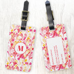 Étiquette À Bagage Monogramme Abstrait Motif rose marbré<br><div class="desc">Motif abstrait marbré moderne et amusant en rose,  orange et jaune. Modifiez le monogramme initial et les détails sur le dos pour personnaliser.</div>