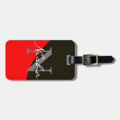 Étiquette À Bagage Monogramme Abstrait rouge et noir (Devant horizontal)