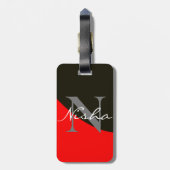 Étiquette À Bagage Monogramme Abstrait rouge et noir (Dos Vertical)