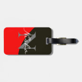 Étiquette À Bagage Monogramme Abstrait rouge et noir (Dos horizontal)