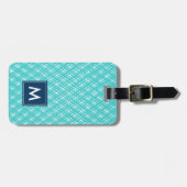 Étiquette À Bagage Monogramme Abstrait Turquoise Line Strokes Motif (Devant horizontal)