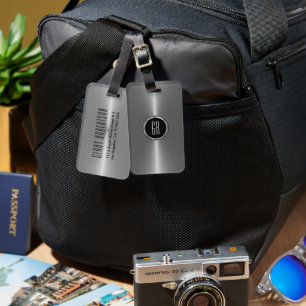 Étiquette À Bagage Monogramme Acier inoxydable métallique