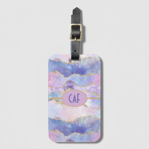Étiquette À Bagage Monogramme Agate Parties scintillant tendance bleu