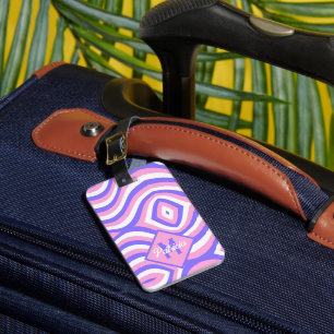 Étiquette À Bagage Monogrammé années 70 Groovy rose et violet psychéd