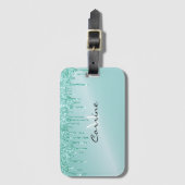 Étiquette À Bagage Monogramme Aqua Parties scintillant à gouttes bleu (Devant Vertical)