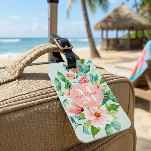 Étiquette À Bagage Monogramme aquarelle florale Paradis