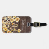 Étiquette À Bagage Monogramme Aquarelle Tournesol jaune bois (Devant horizontal)