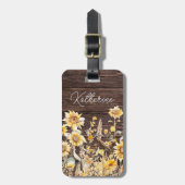 Étiquette À Bagage Monogramme Aquarelle Tournesol jaune bois (Devant Vertical)