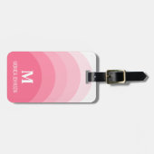 Étiquette À Bagage Monogramme arc-en-ciel Nom personnalisé Bande rose (Devant horizontal)