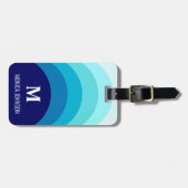Étiquette À Bagage Monogramme arc-en-ciel Nom personnalisé Bleu de ba (Devant horizontal)