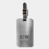 Étiquette À Bagage Monogramme argent brossé métal élégant (Devant Vertical)