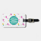 Étiquette À Bagage Monogramme au néon des Flamants roses | (Devant horizontal)