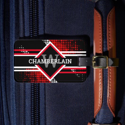 Étiquette À Bagage Monogramme avec doubles lignes sur fond rouge, bla (Insitu Rectoal 4)