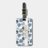 Étiquette À Bagage Monogramme Azure Blue Tropical Feuilles Gold Nouve (Devant Vertical)