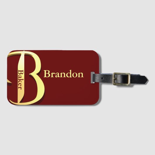 Étiquette À Bagage Monogramme B Nom personnalisé (Devant Horizontal)