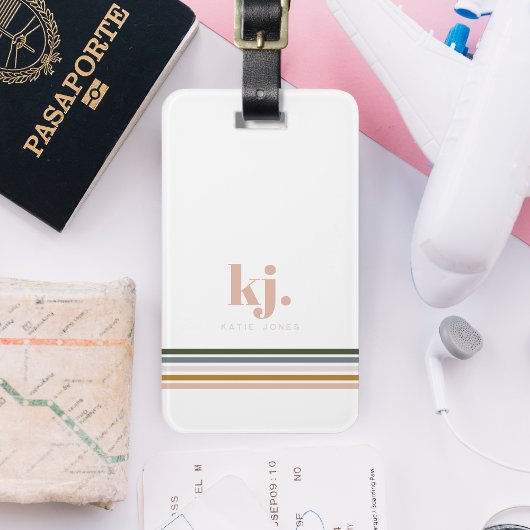 Étiquette À Bagage Monogramme Bandes Rétro Chic