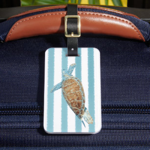 Étiquette À Bagage Monogramme Belle tortue marine peinte côtière