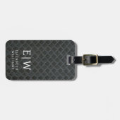 Étiquette À Bagage Monogramme Black Faux Metallic Élégant (Devant horizontal)
