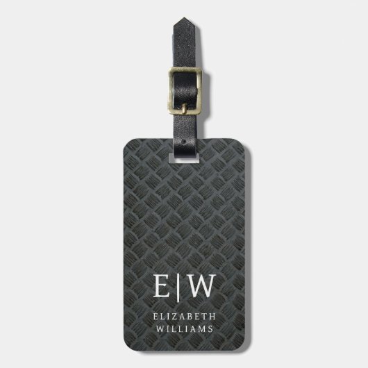 Étiquette À Bagage Monogramme Black Faux Metallic Élégant (Devant Vertical)