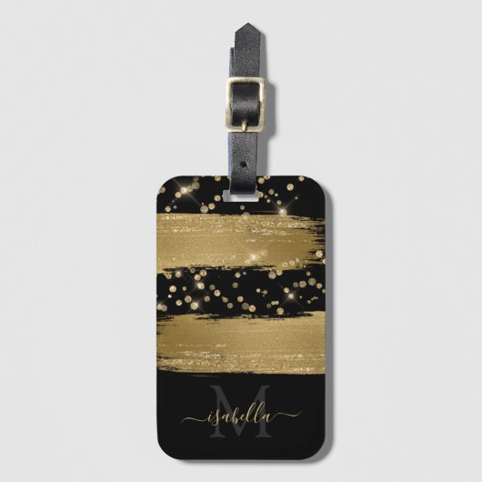 Étiquette À Bagage Monogramme Black Gold Script Black Gold (Devant Vertical)