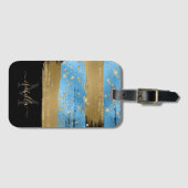 Étiquette À Bagage Monogramme Black Gold Script Blue Gold (Devant Horizontal)