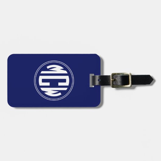Étiquette À Bagage Monogramme blanc bleu marine do-it-yourself BG (Devant horizontal)