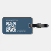 Étiquette À Bagage Monogramme blanc bleu moderne QR Code (Dos horizontal)