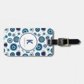 Étiquette À Bagage Monogramme blanc bleu oculaire grec moderne (Devant horizontal)
