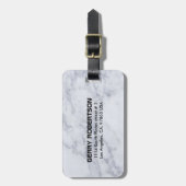 Étiquette À Bagage Monogramme Blanc Faux Marbre Pierre Motif (Devant Vertical)